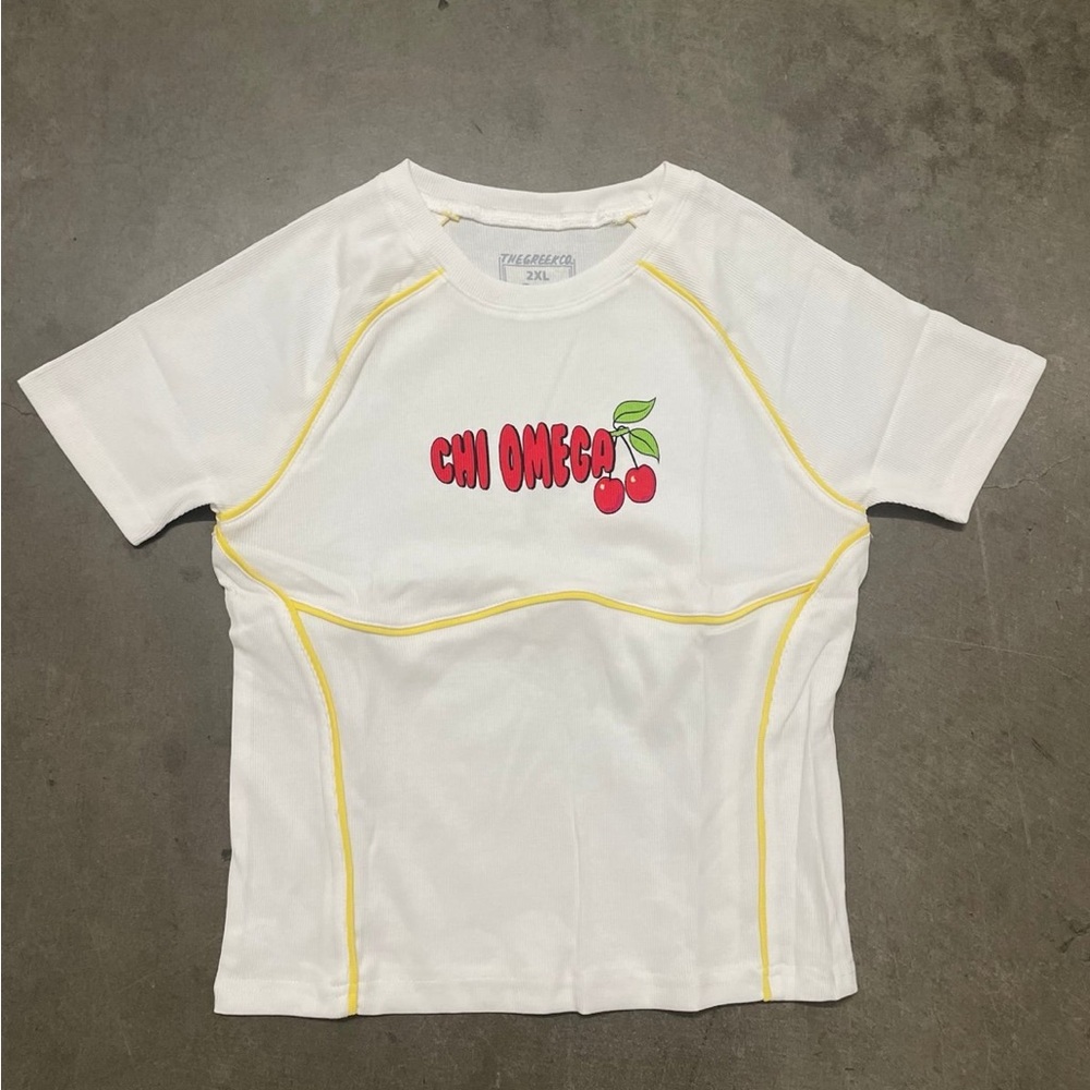 NWOT White Chi Omega T-Shirt with Yellow Accents